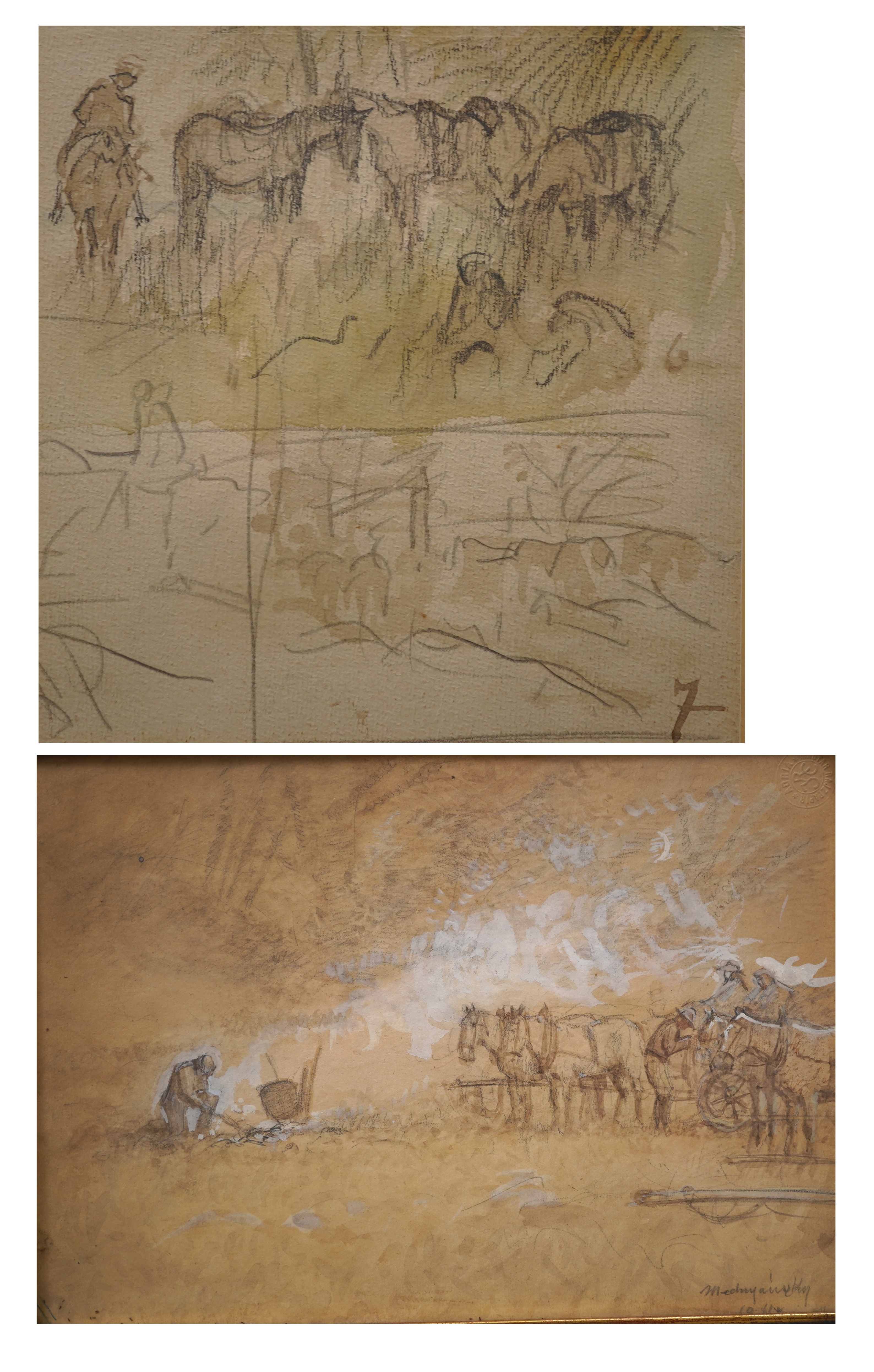 Baron László Mednyánszky, Hungarian (1852-1919), Two First World War drawings